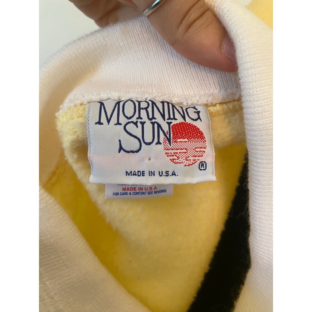 Vintage Morning Sun Cottagecore Yellow Crewneck Peter Pan Collar Bird & Floral - Picture 7 of 8